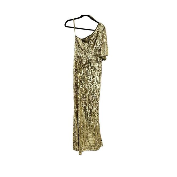Mac Duggal Embellished Cap Sleeve Cowl Neck Trumpet Gown Golden Size 6 NWT - Picture 8 of 12